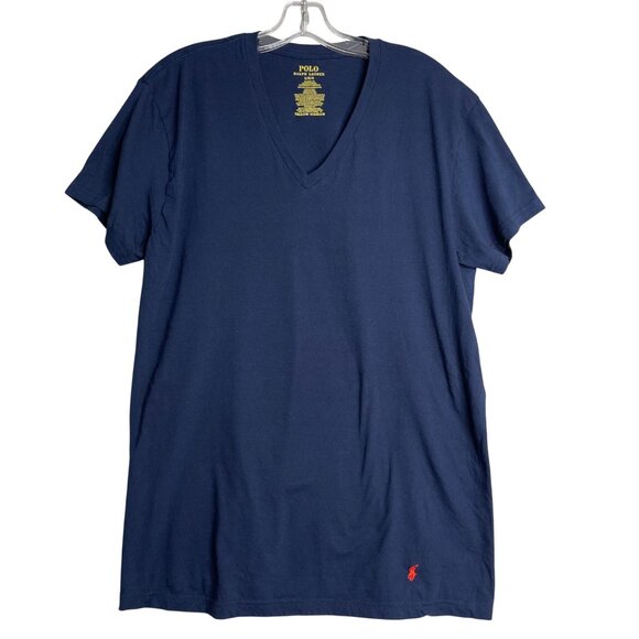 Polo Ralph Lauren V Neck T Shirt Mens L Navy Blue Logo Preppy Classic Cotton - Picture 1 of 6
